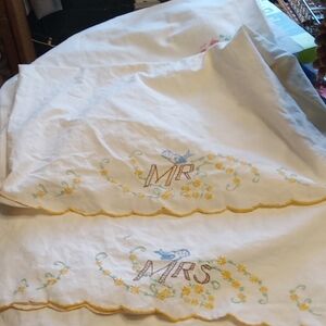 Embroidered Antique Pillowcases with Floral Design